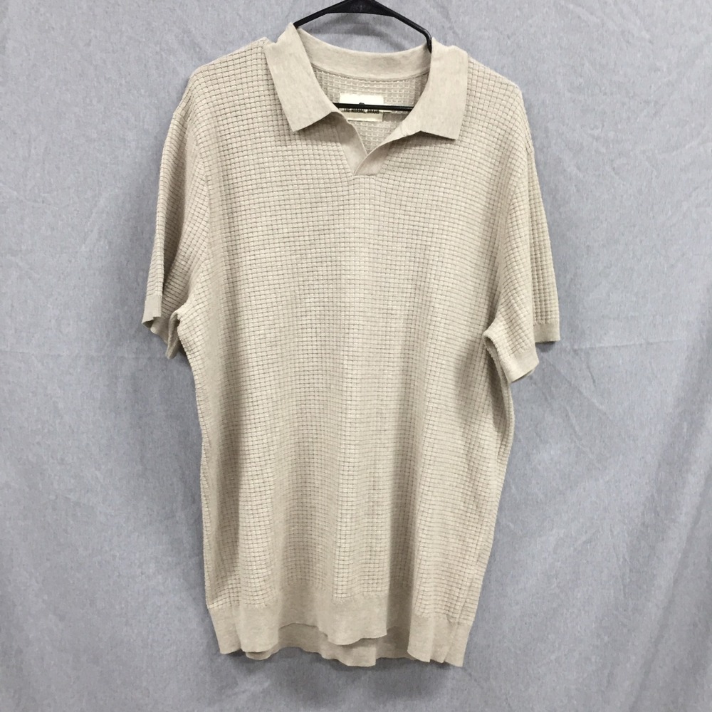 The Normal Brand Mens XL Tan Waffle Knit Short Sleeve Polo Sweater FLATS25D1